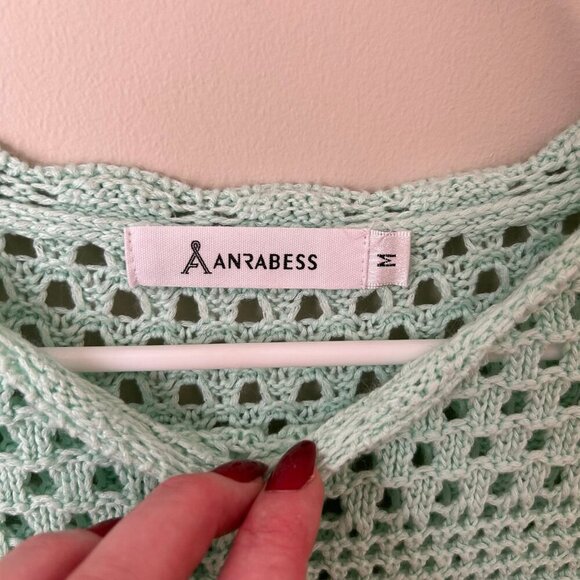 Anrabess Crochet Mint Green Cover Up Long Sleeve Mini Dress Women’s Medium - Picture 4 of 7